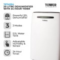 Gadget Man Ireland - Tower T674004 20 Litre Dehumidifier 24H Timer 5.5L Water Tank WiFi