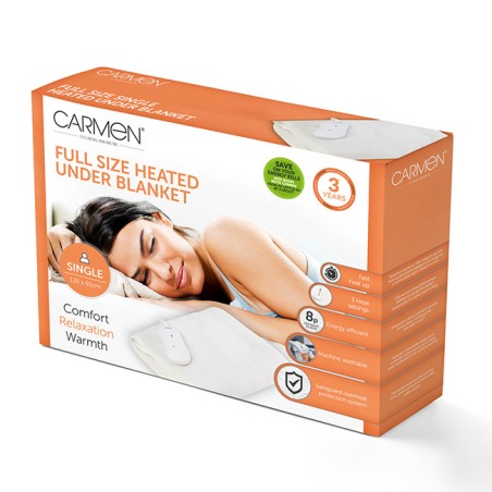 Gadget Man Ireland - Carmen C81195 Full Size Single Heated Under Blanket with Overheat Protection | White