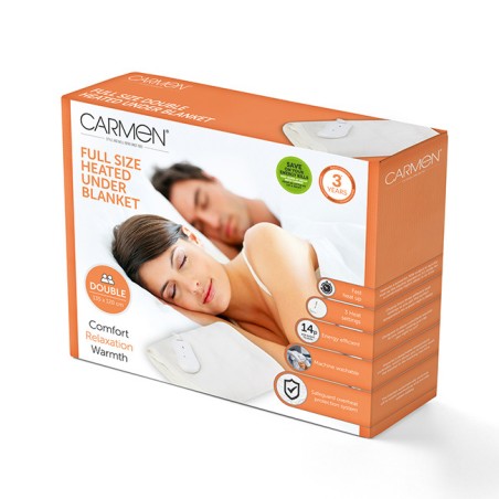 Gadget Man Ireland - Carmen C81196 Full Size Double Heated Under Blanket with Overheat Protection | White