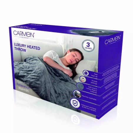 Gadget Man Ireland - Carmen C81148 Fleece Luxury Electric Heated Throw and Over Blanket | Grey