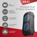 Gadget Man Ireland -  AKAI A58207 Vibes Portable Dual 4” Party Speakers with Bluetooth Connectivity, Ring Light Design, Black