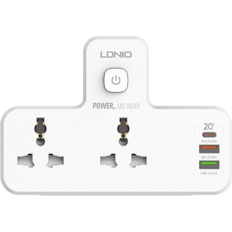 Gadget Man Ireland - LDNIO SC2311 Power Strip 2 Sockets Combo With 3 Ports USB PD & QC3.0 20W