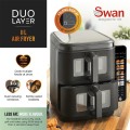 Gadget Man Ireland - Swan 11L Duo Layer Air Fryer Black, Black SS Trim
