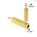 Gold 6.5mm to 3.5mm F/M Microphone Headphone Audio Jack Adapter Convertor Plug