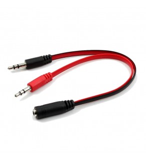 3.5mm Female to Dual Male Mic Audio Y Splitter Cable Extension AUX Cord