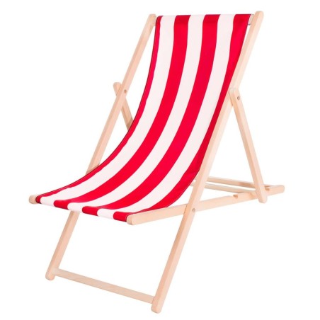 Wooden Deck Chair | Red & White - Gadget Man Ireland