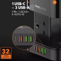 Gadget Man Ireland - Ld 6gang Tower Qi Pd/Qc Socket 2mtr