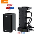 Gadget Man Ireland - Ld 6gang Tower Qi Pd/Qc Socket 2mtr