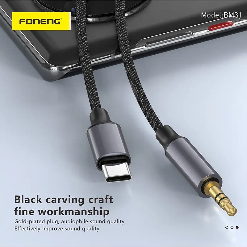 Foneng BM31 Type-C to 3.5mm Male Aux Audio Cable 1m | Gadget Man Ireland