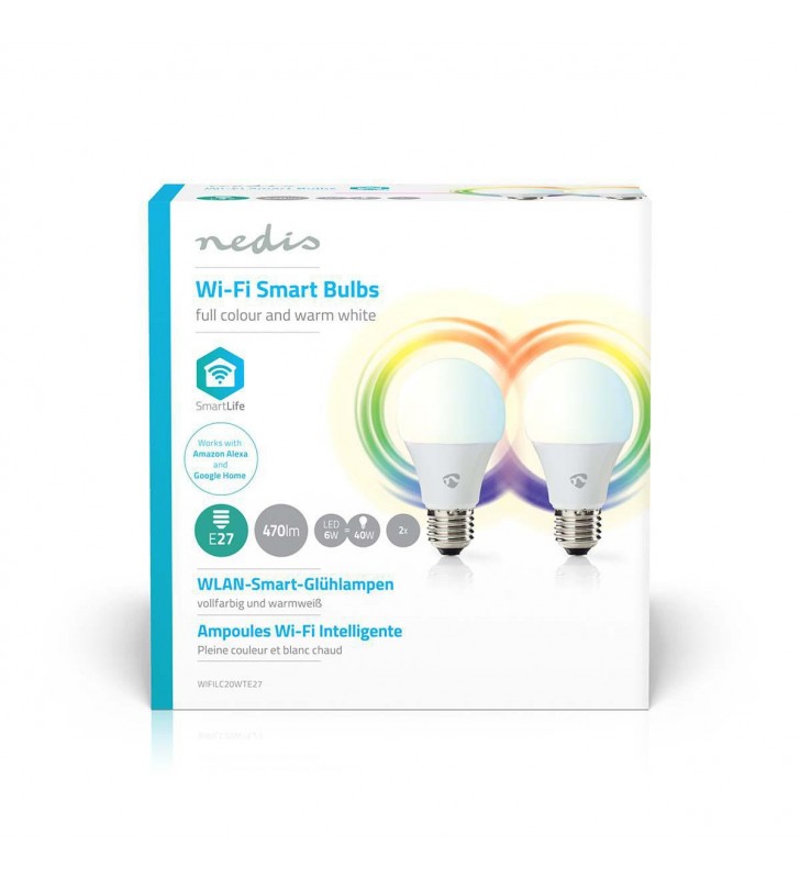 WiFi Smart LED Bulbs | Full Colour and Warm White | E27 | 2 pack