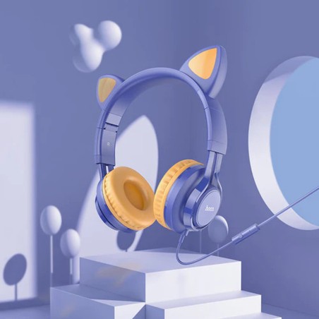 Gadgetman Ireland-Hoco W36 Kids Edition Cat Ear Headphones with Mic: Playful Style and Clear Sound"